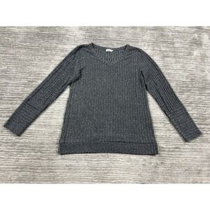 Hount‎ Top Womens Medium Gray Long Sleeve V-Neck Ribbed Rayon Blend Casual